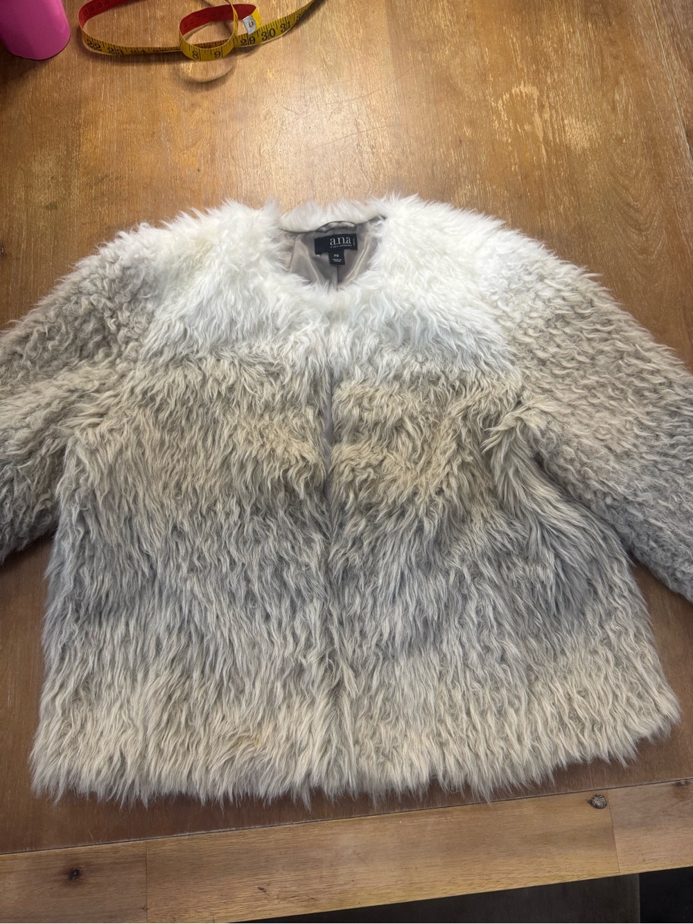 a.n.a Ombre Faux Fur Teddy Jacket in White and Gray and Beige